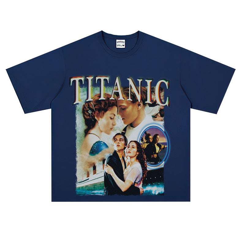 Film Star T Shirt Movie Titanic Street Style Short Sleeve Loose Retro American Print T-shirt Men and Women
