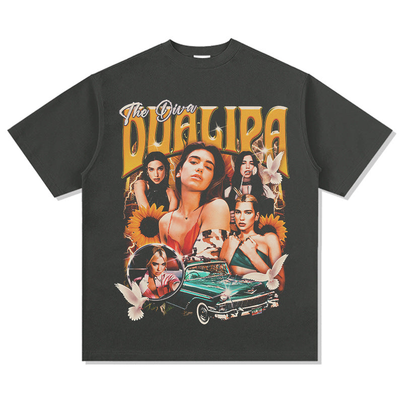 New york hip hop shop vintage hip hop dua lipa print short sleeve t-shirt