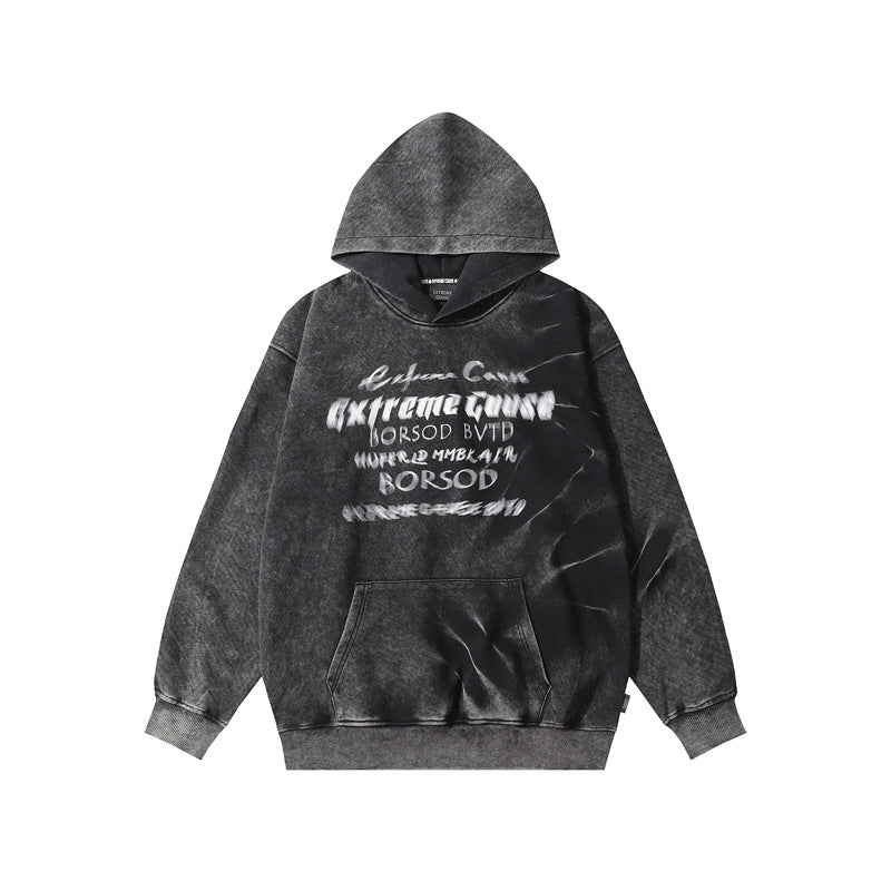 Streetwear Hoodie Vintage Washed Old Alphabet Hooded Sweater Hip Hop Loose Hoodie