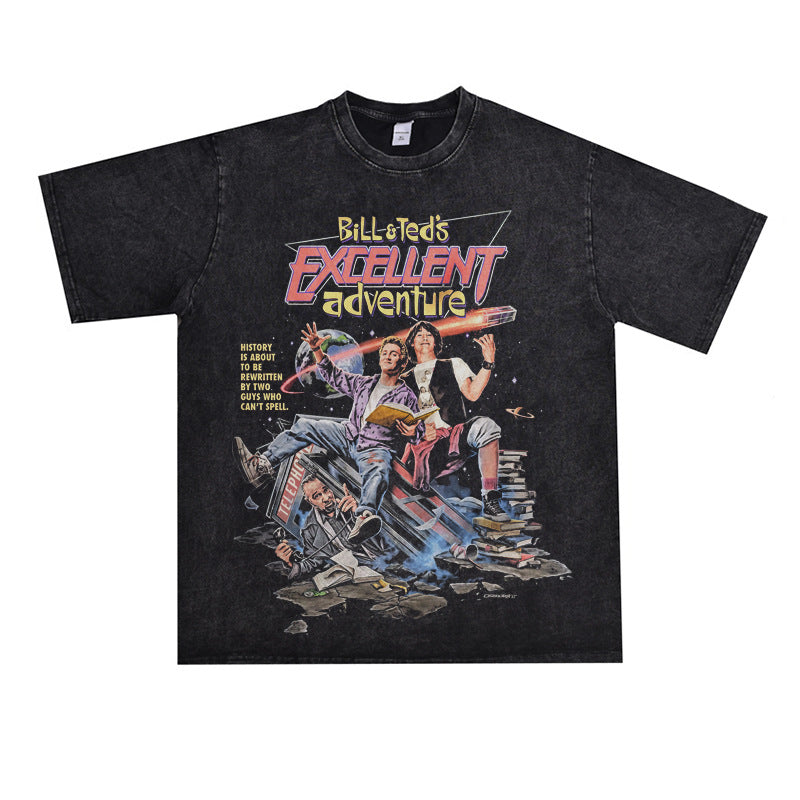 Film Star T Shirt Movie Bill and Ted Adventures Pure Cotton Loose Short Sleeve American Retro T-shirt