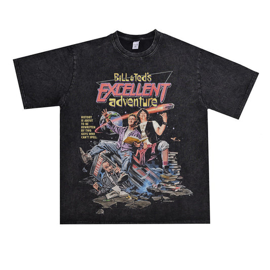 Film Star T Shirt Movie Bill and Ted Adventures Pure Cotton Loose Short Sleeve American Retro T-shirt