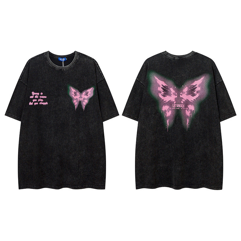Vintage T Shirts Hip Hop Butterfly Print Short Sleeve T-Shirt