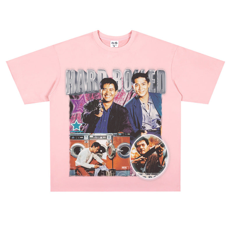 Film Star T Shirt Short Sleeve Retro American Street T-shirt for Men and Women