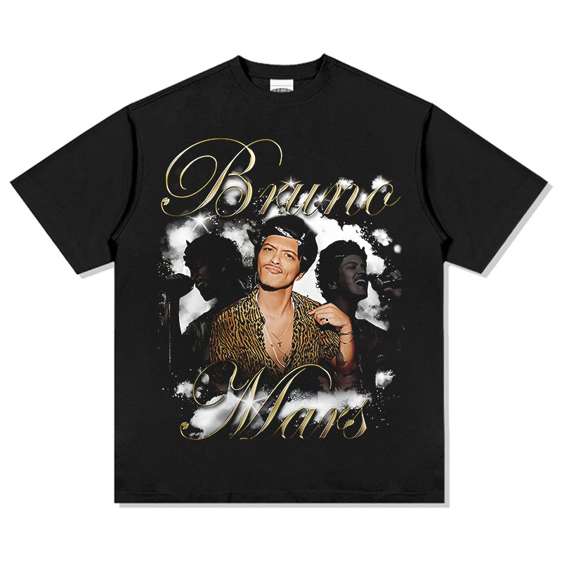 Cool t rapper vintage Bruno Mars print short sleeve t-shirt
