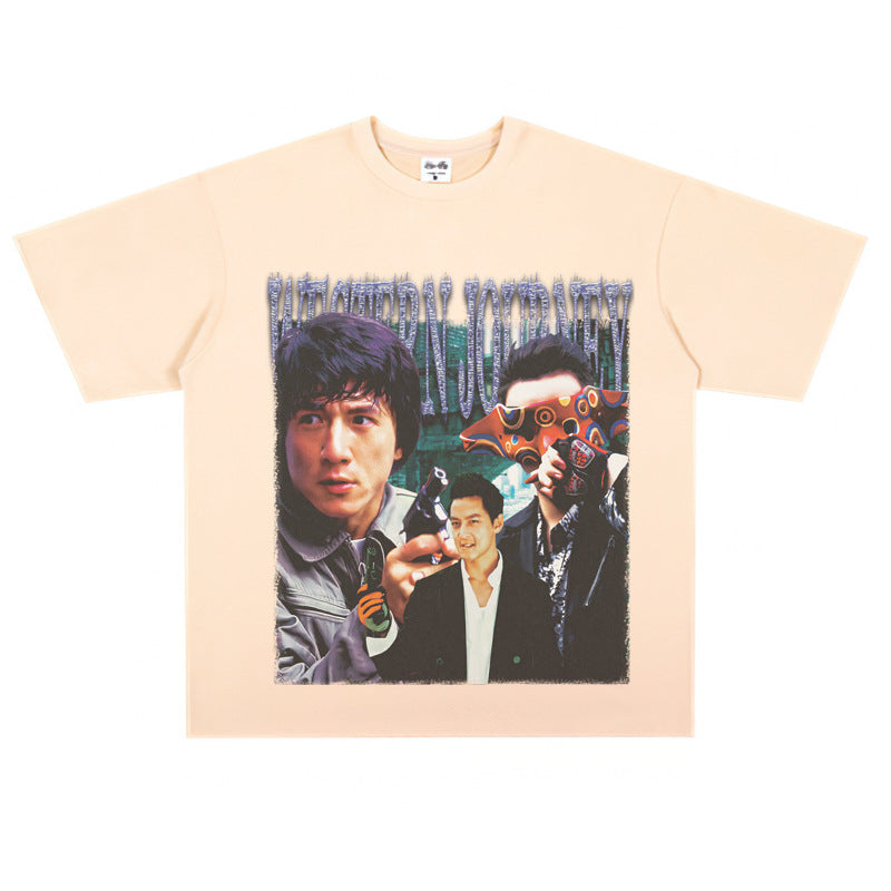 Film Star T Shirt Short Sleeve Loose Retro Nostalgic American Cotton Printed T-shirt