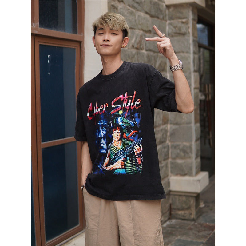 Film Star T Shirt Cotton Short Sleeve Loose Retro American Design T-shirt Men