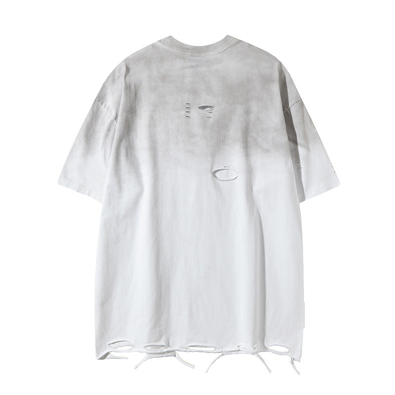 Retro Style Shirt For Men Summer Necklace tee Washed Short Sleeve T-Shirt