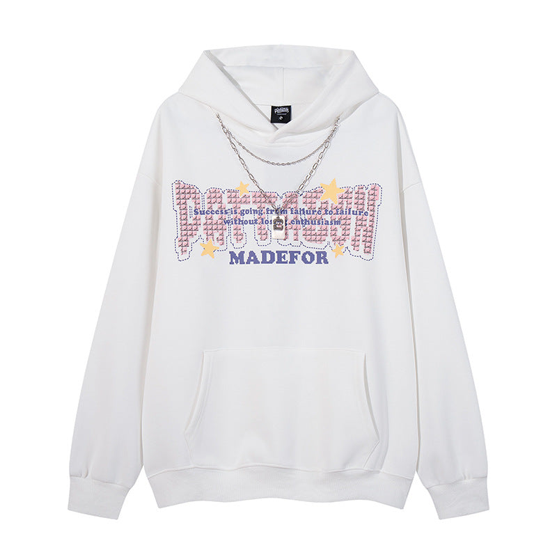 Streetwear Hoodie Letter Print Necklace Strip Sweater Loose