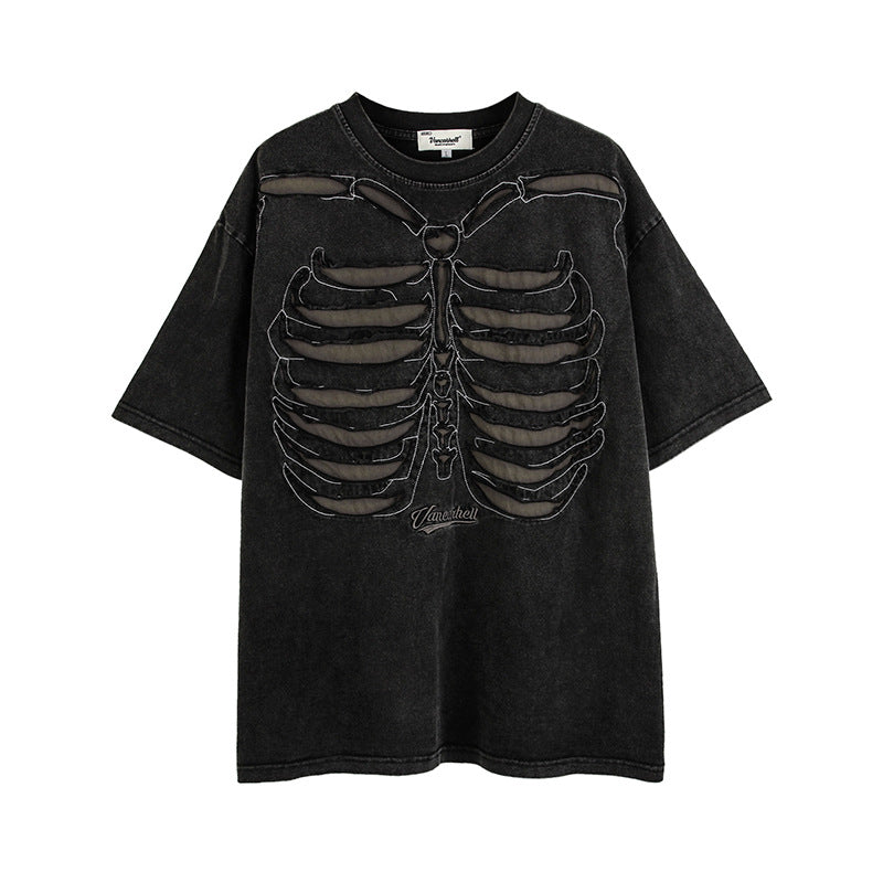 Vintage T Shirts Hip Hop Skull Wash Old Short Sleeve T-Shirt