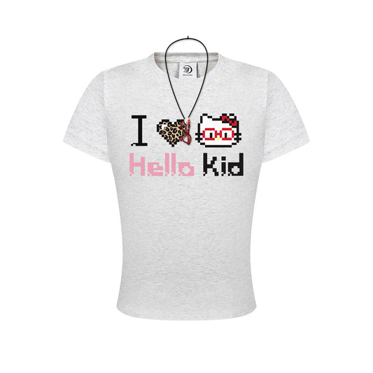 Casual Street Wear cute kitty print alphabet short sleeve t-shirt