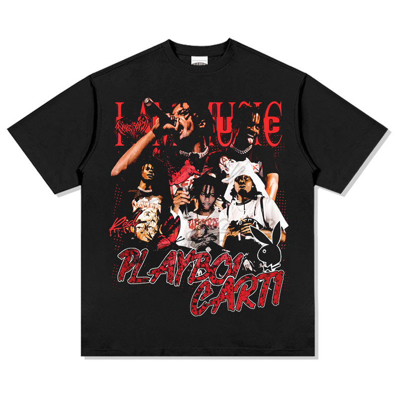 New york hip hop shop retro hip hop play less playbois carti print short sleeve t-shirt