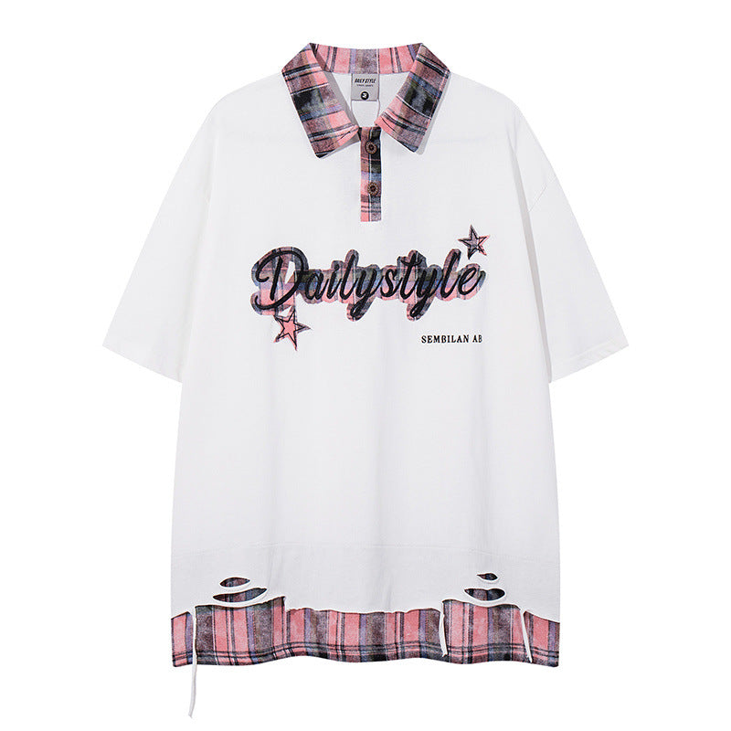 Camisetas streetwear Summer Vintage Ripped Casual Loose Short Sleeve T-Shirt