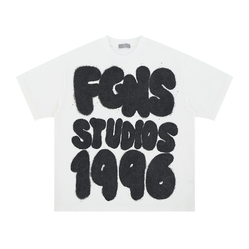 Vintage 90s Hip Hop Clothing Summer Cartoon Graffiti Print Crew Neck Short Sleeve T-Shirt