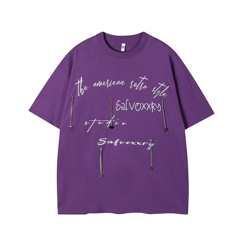 Vintage Tišö Rt Love Pendant Short Sleeve T-Shirt Summer Loose Top