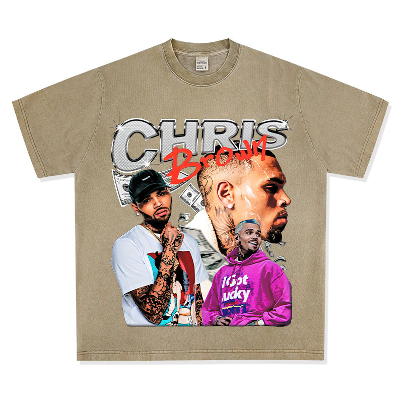 Streetwear masculino vintage hip hop breezy print short sleeve t-shirt