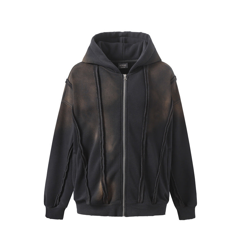 Streetwear Hoodie Make Old Hooded Sweater Hip Hop Loose Cardigan Jacket