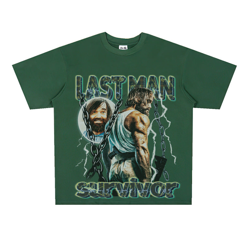 Film Star T Shirt Loose Heavy Retro Street Cotton American T-shirt for Men and Women