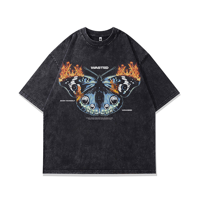 Ropa Vintage Hombre Butterfly Graffiti Old Short Sleeve T-Shirt