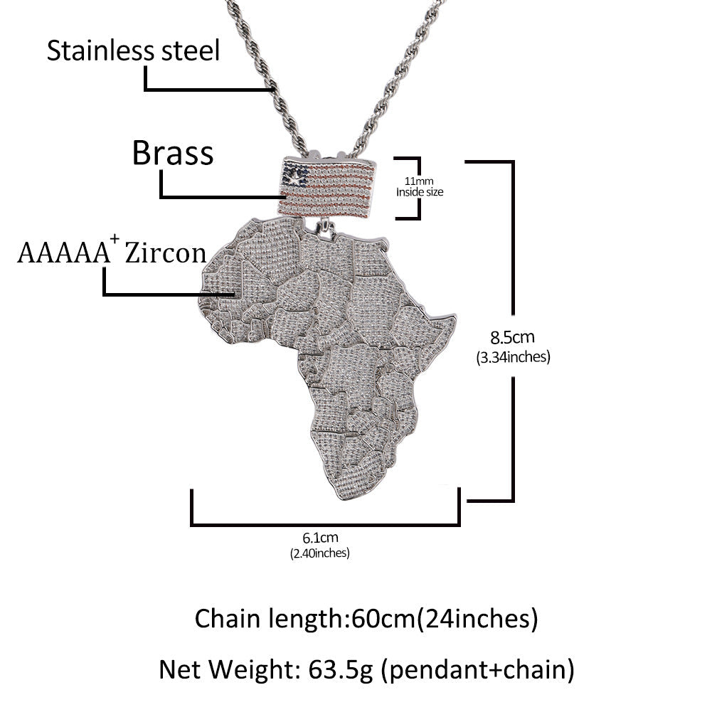 Jewelry Hip Hop Map Pendant Copper Set Zircon Necklace Spectrum
