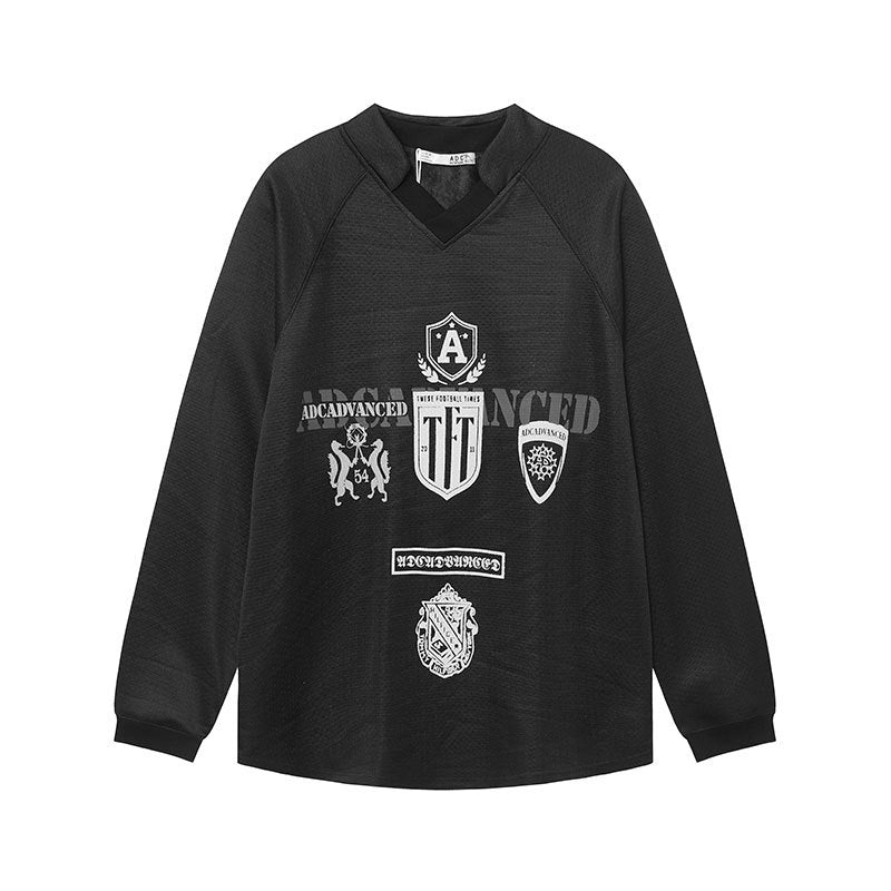 Marcas De Streetwear Vintage V-Neck Sports Jersey Wind Long Sleeve T-Shirt