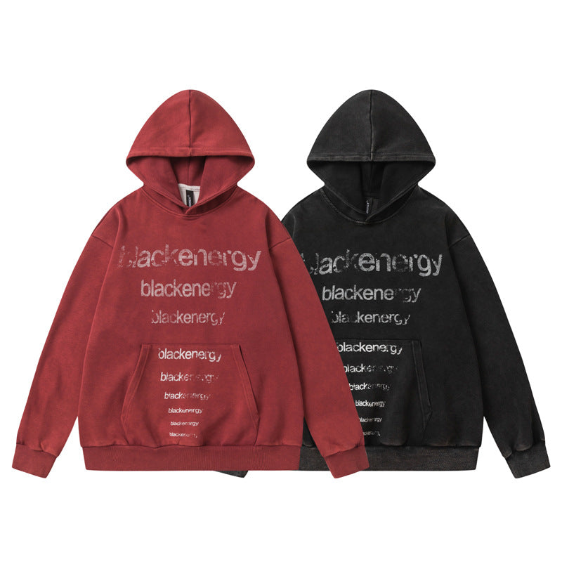 Streetwear Hoodie Vintage Washed Old Hooded Sweater Hip Hop Alphabet Print Casual Hoodie