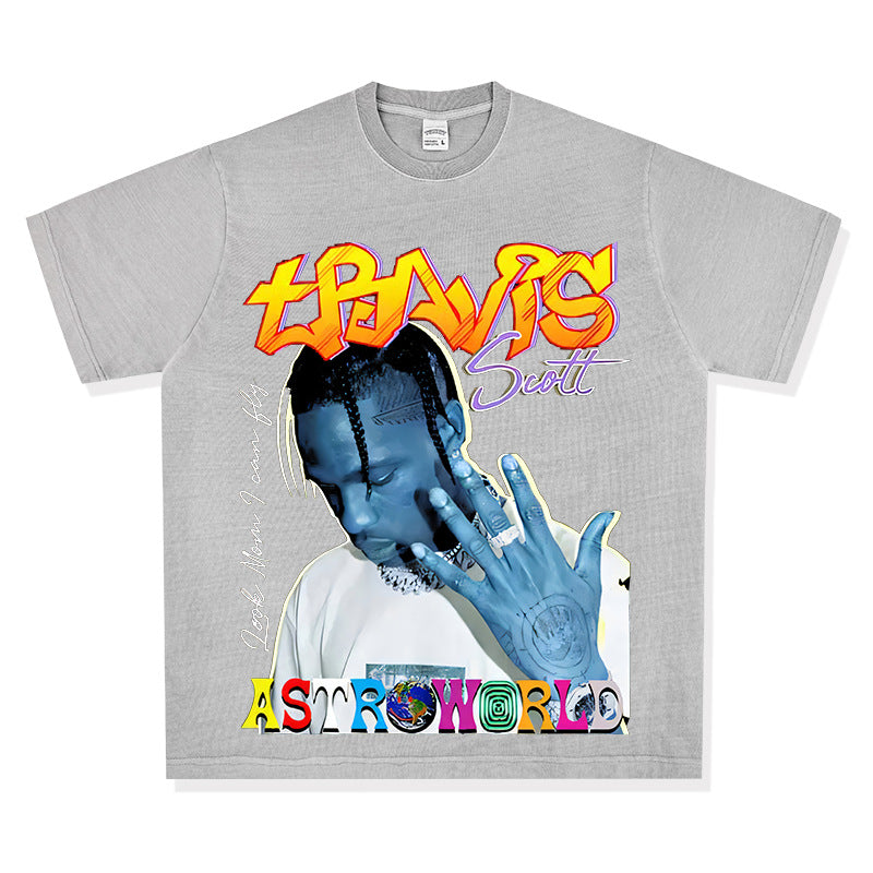 Streetwear masculino TRAVIS SCOTT hip hop print short sleeve t-shirt Vintage