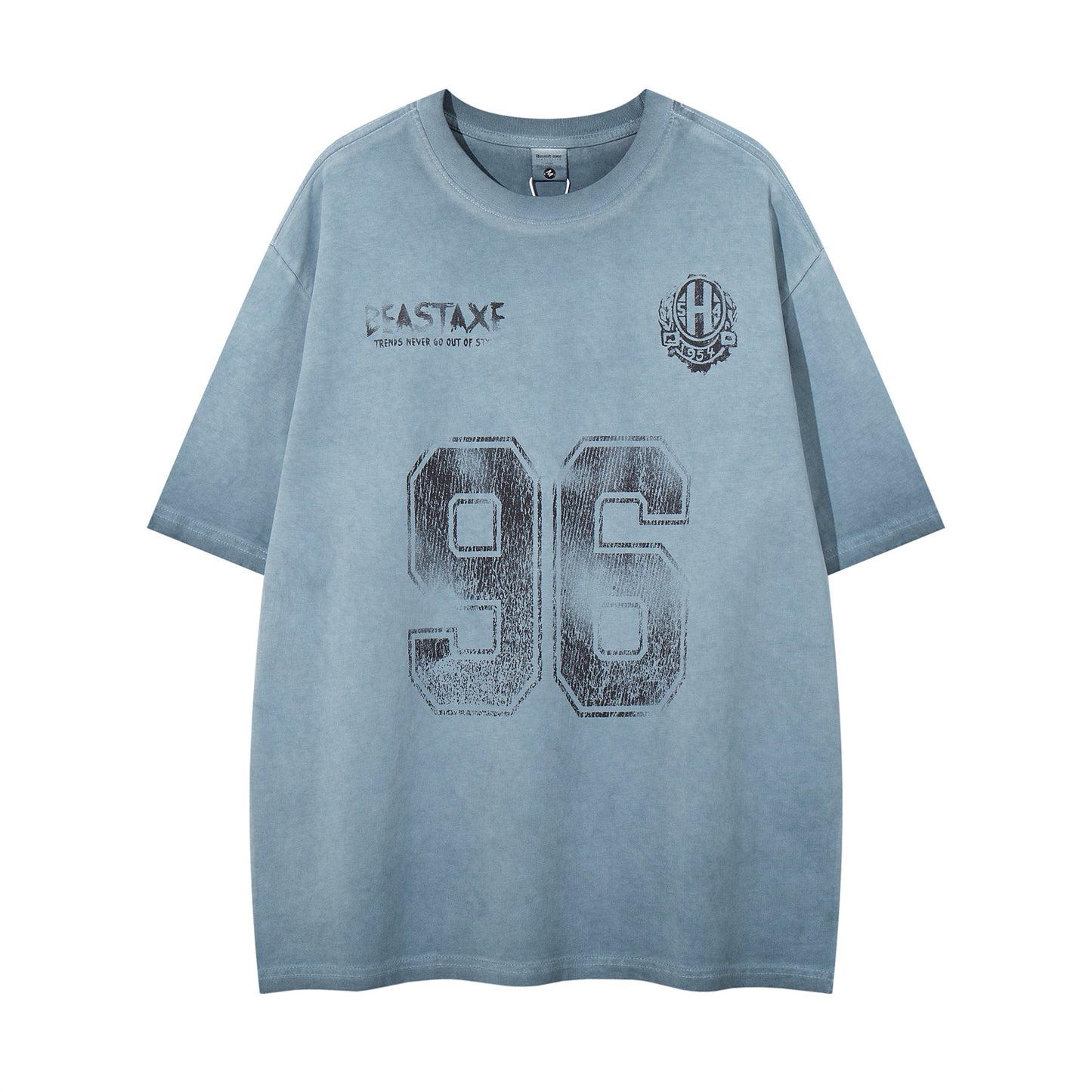 Distorted vintage washed old alphabet print short sleeve t-shirt