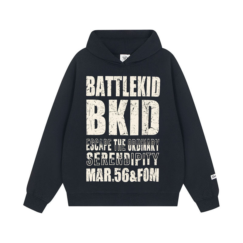 Streetwear Hoodie Alphabet Old Print Hooded Sweater Loose Casual Student Hoodie