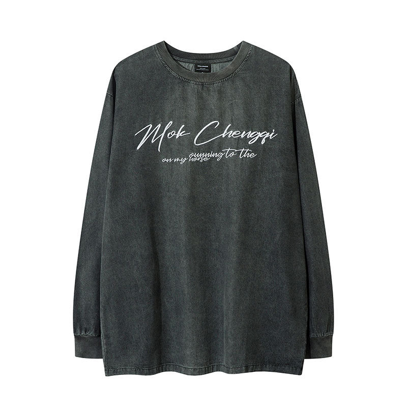 Marcas De Streetwear Crew Neck Denim Pullover Long Sleeve T-Shirt