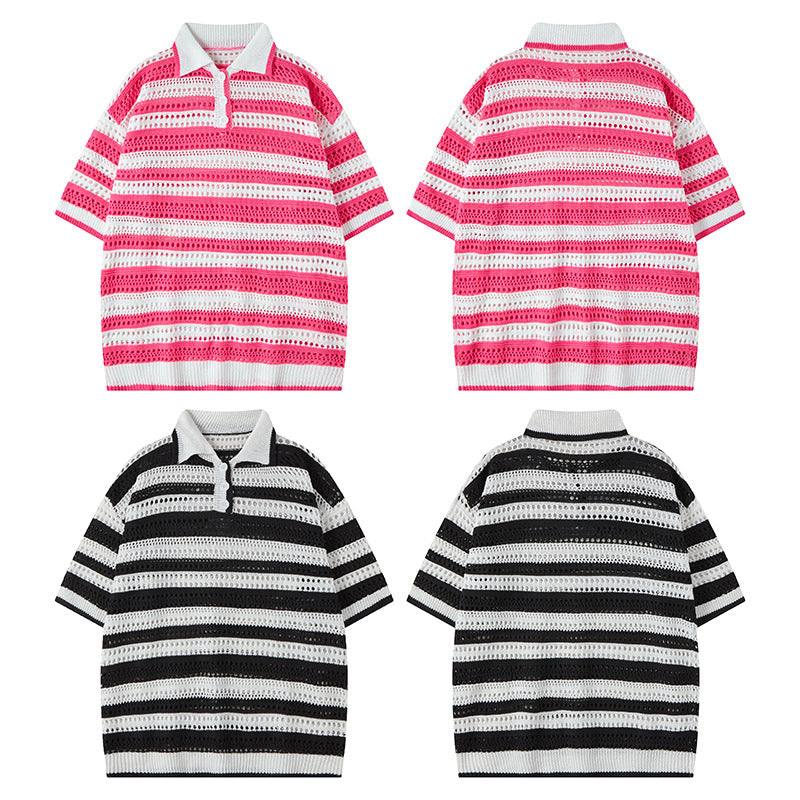 Nyc 1990 Shirt Summer Retro Striped Knitted Casual Short Sleeve Polo Shirt