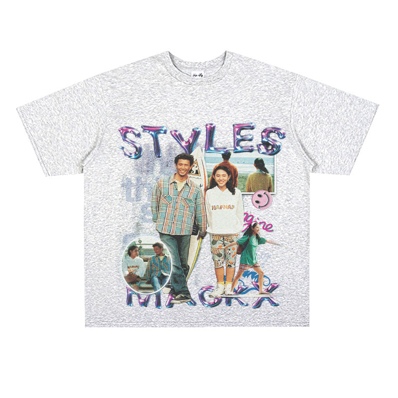 Film Star T Shirt Loose Heavy Crew Neck Street T-shirt