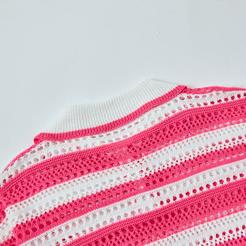 Nyc 1990 Shirt Summer Retro Striped Knitted Casual Short Sleeve Polo Shirt