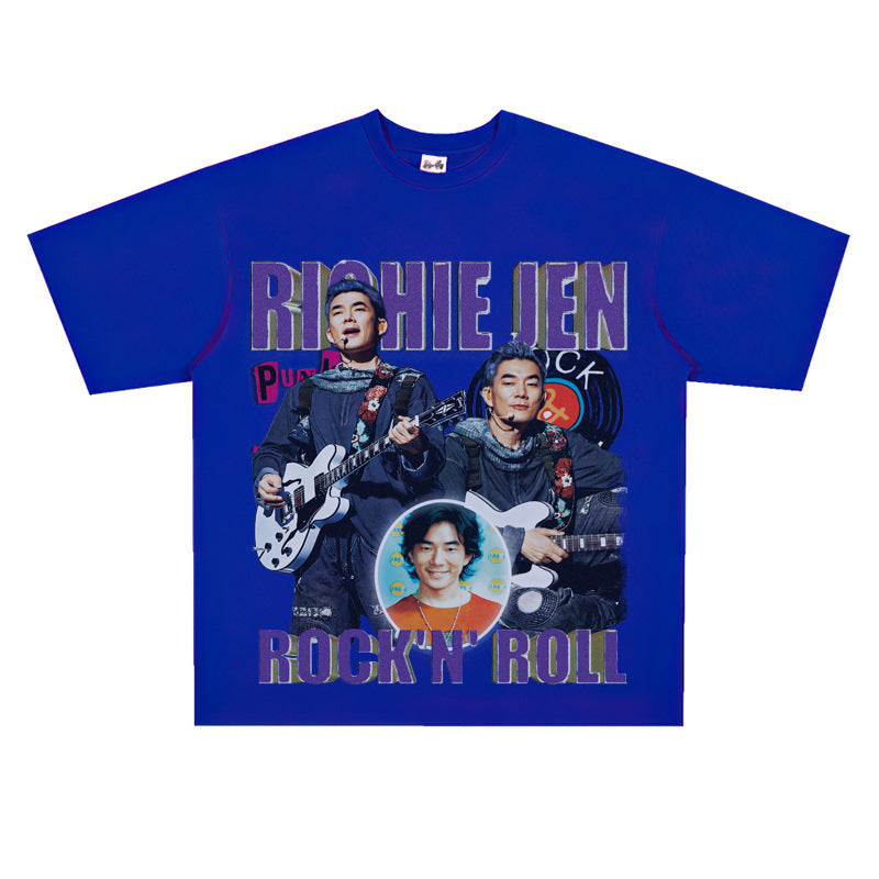 Film Star T Shirt Loose American Retro Street Cotton T-shirt for Men and Women