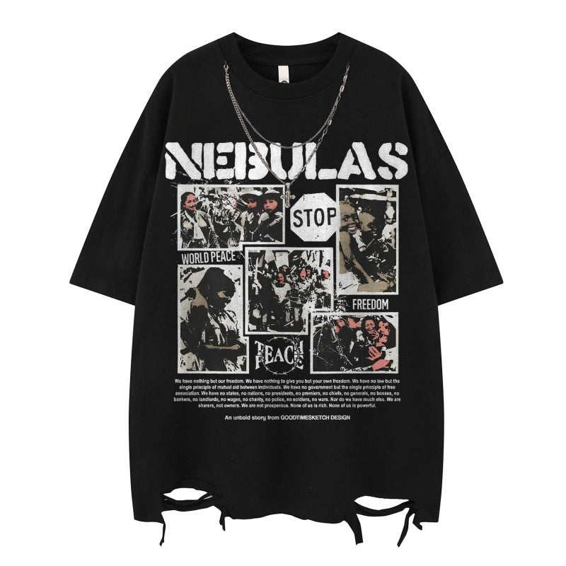 US drip outfits summer vintage figure pattern print casual loose short sleeve T-Shirts