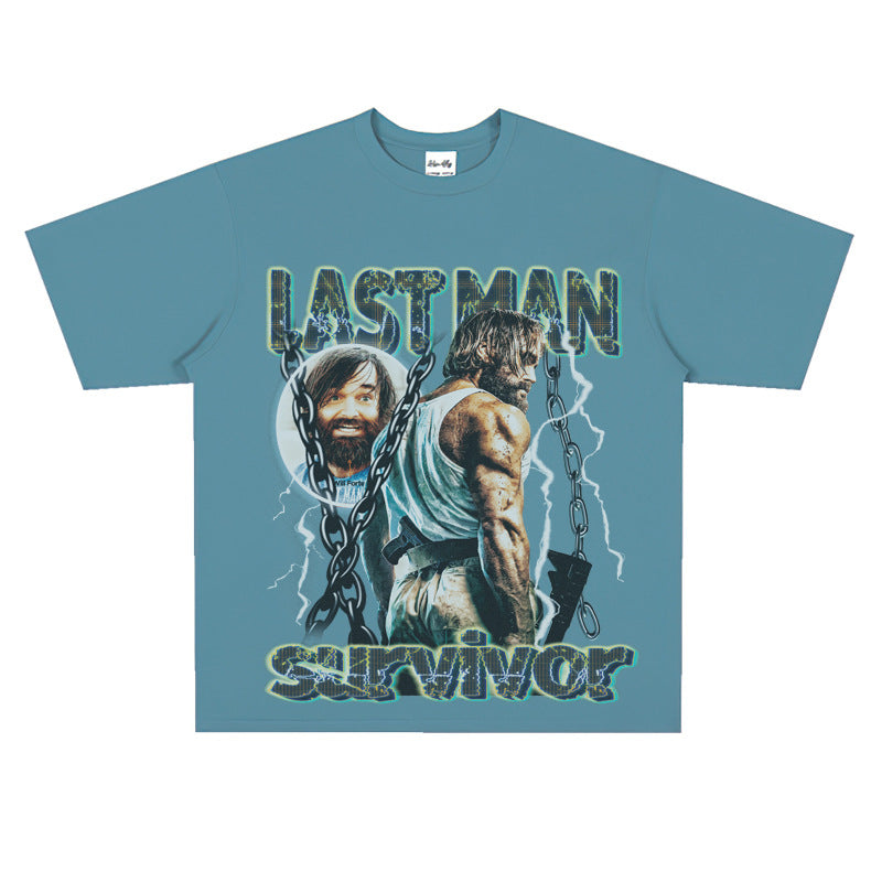 Film Star T Shirt Loose Heavy Retro Street Cotton American T-shirt for Men and Women