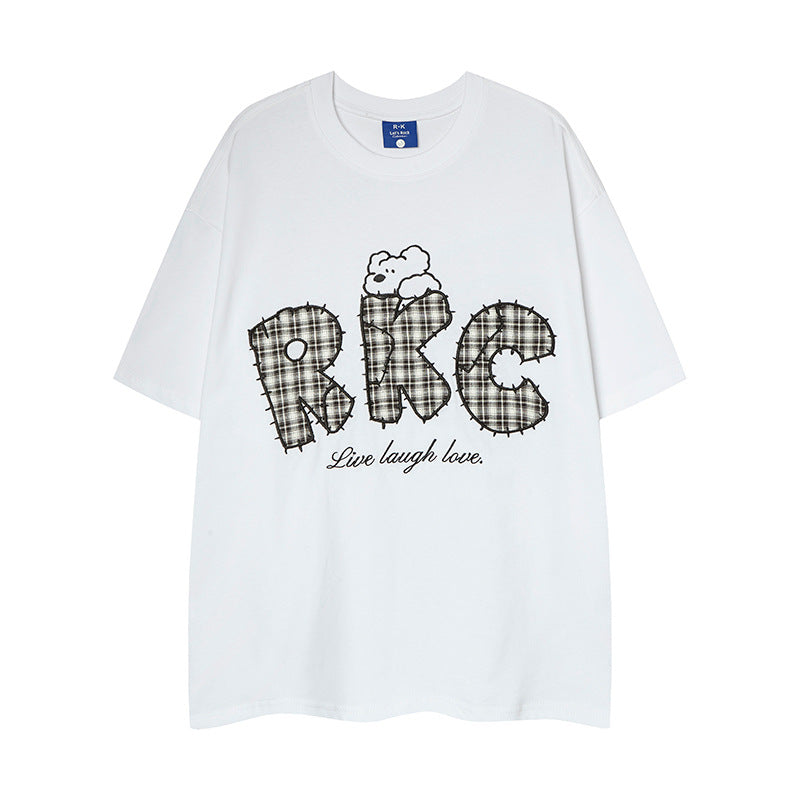 Nostalgia T Shirts Vintage Dog Embroidered Summer Short Sleeve T-Shirt Loose Casual Top