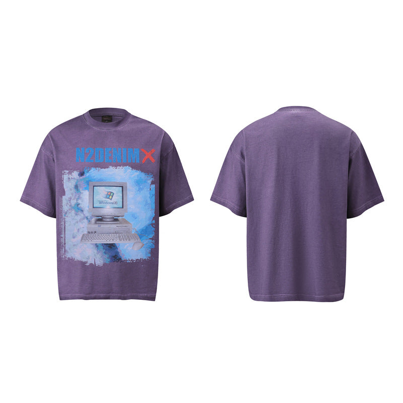 Stone Wash T shirt old short sleeve T-shirt oversize loose print T-shirt