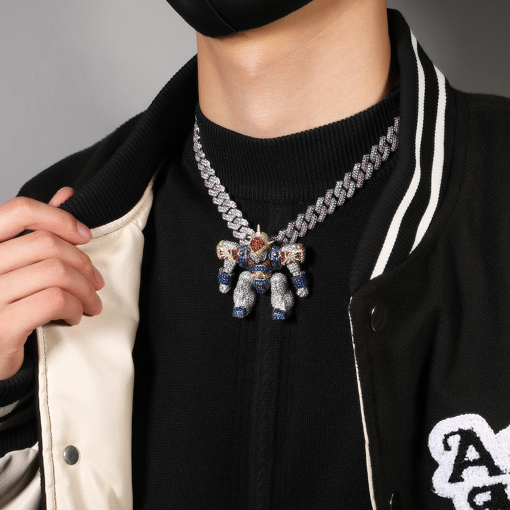 Jewelry Dragon Warrior Pendant Necklace Copper Micro-Inlaid Zirconia Hip Hop Necklace Armament Spectrum Far East