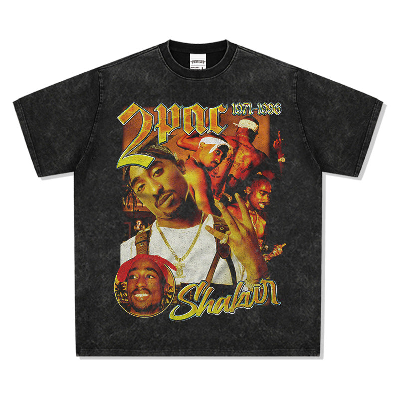 New york hip hop shop hip hop tupac print vintage short sleeve t-shirt