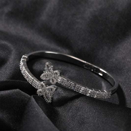 Bracelet Double Butterfly Bracelet Hip Hop Copper Set Zircon Opening St. Valentine's Spectrum
