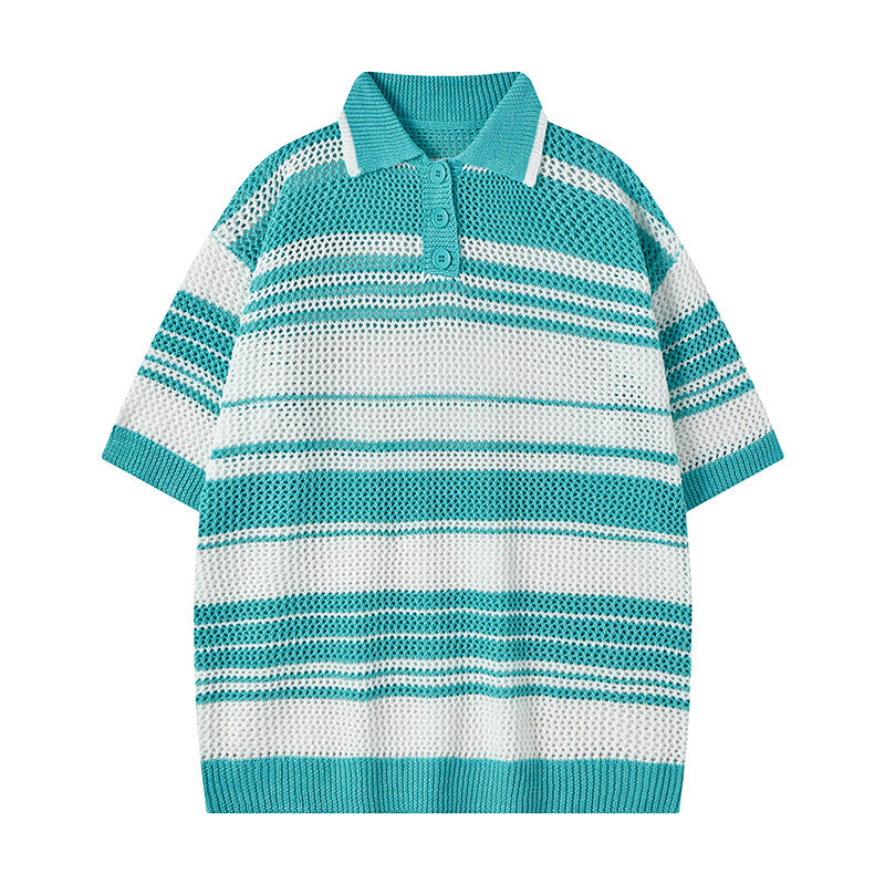Camisas Retros Lapel Striped Contrast Knitted Vest