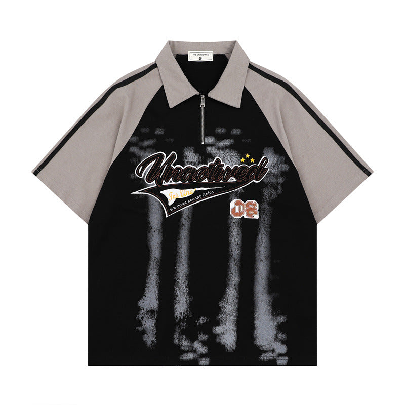 Stone Wash T shirt Retro Old Short Sleeve POLO Shirt