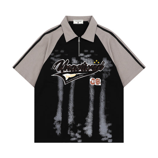 Stone Wash T shirt Retro Old Short Sleeve POLO Shirt