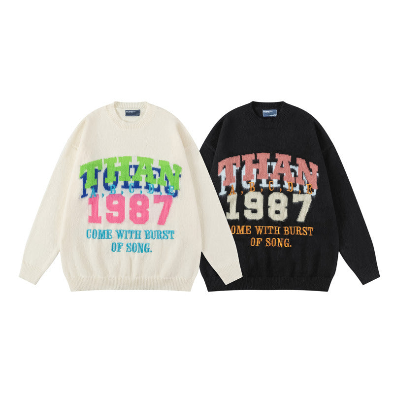Vice streetwear alphabet print fleece sweater vintage alphabet sweater