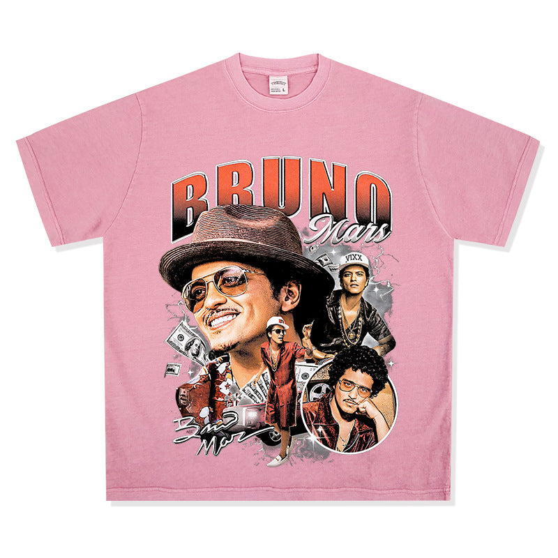 New york hip hop shop vintage singer bruno mars short sleeve t-shirt water