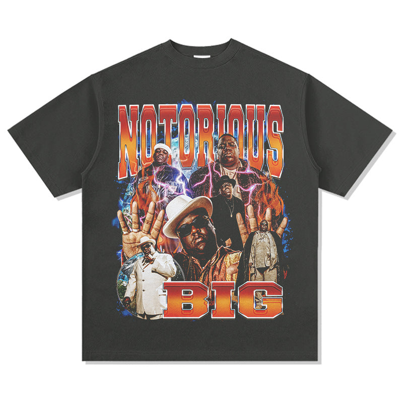 Outfit streetwear vintage, hip hop biggie print short sleeve t-shirt