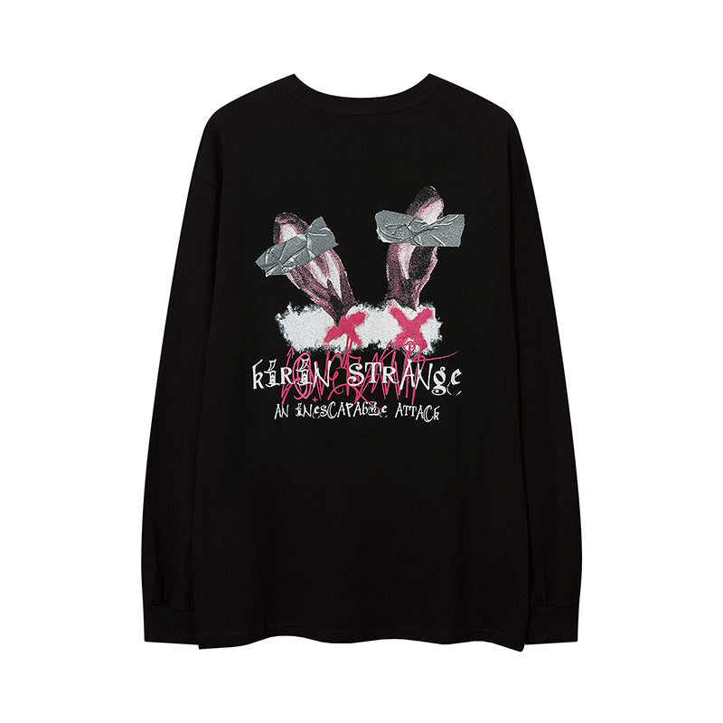 Vintage T Shirts Hip Hop Cartoon Print Long Sleeve T-Shirt