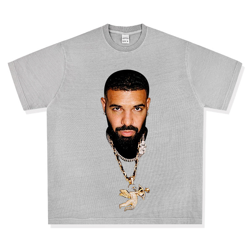 Outfit streetwear Vintage Hip Hop Drake Big Head Print Short Sleeve T-Shirt