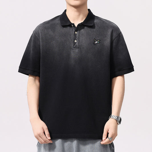 Men T-shirts Vintage Summer Loose Embroidery Short Sleeves