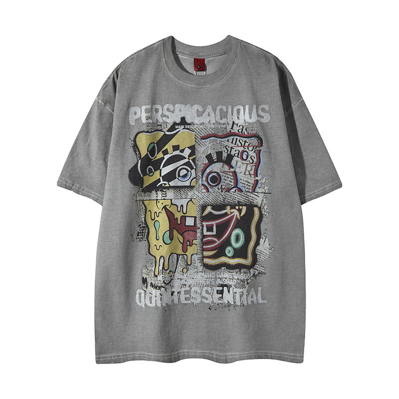 Nostalgia T Shirts Letter Short Sleeve Printed T-Shirt Loose Top
